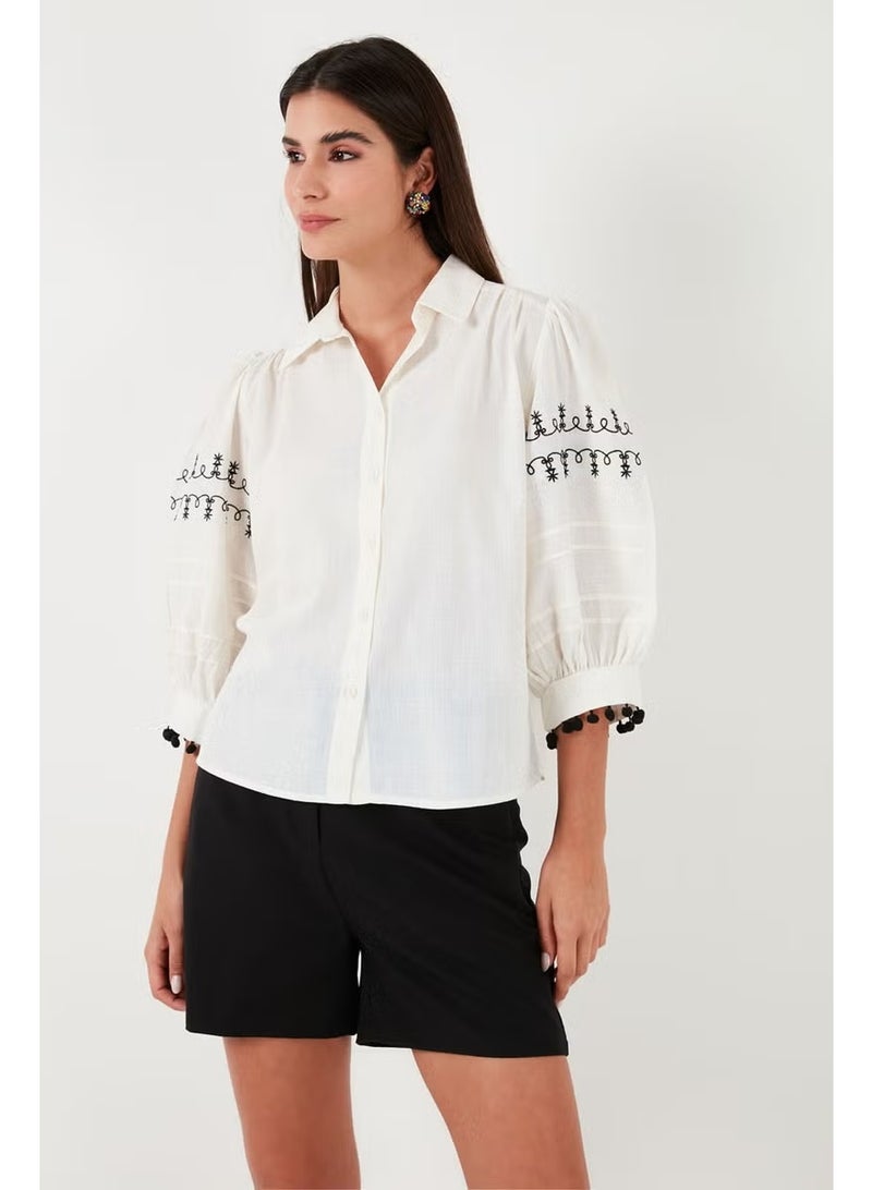 Lela Cotton Regular Fit Balloon Three Quarter Sleeve Shirt Women's Shirt 611GO0302 - Image 4